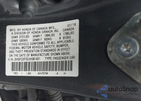 2018 Honda Civic Lx from USA, damaged, VIN 2HGFC2F52JH581421